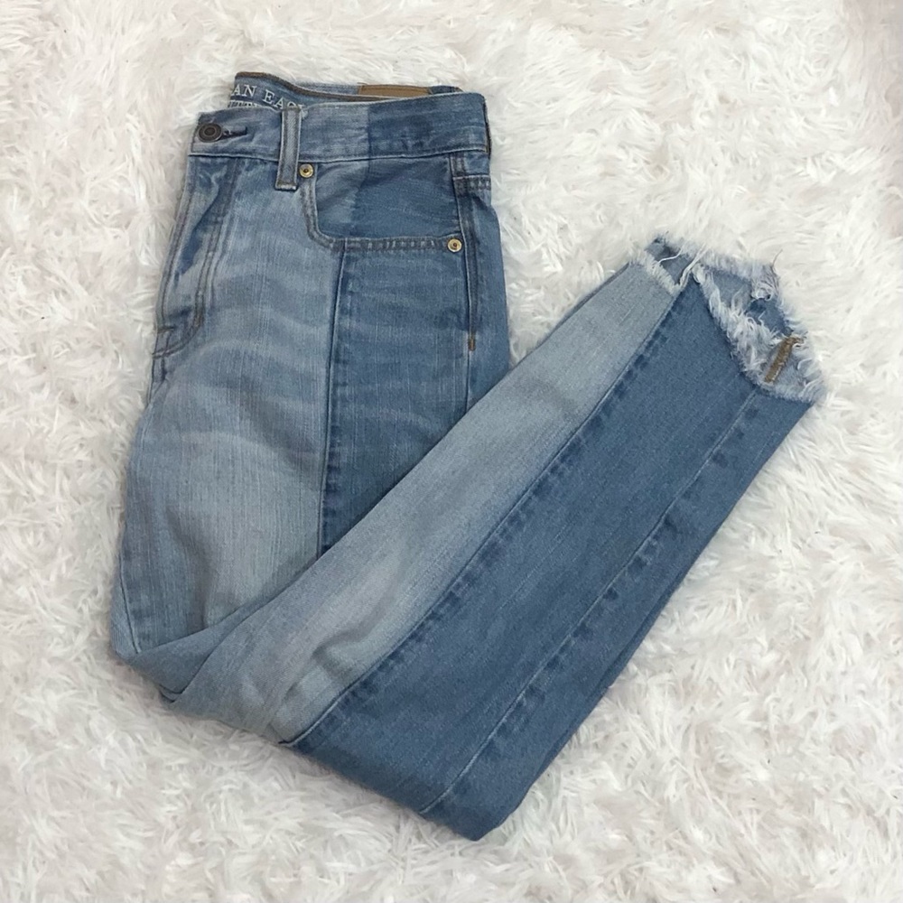American Eagle Vintage High Rise Two Tone Fringe‎ Button Fly Jeans 4 - Picture 2 of 9